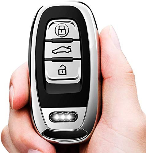 VSLIH Silver Key Case for Audi Key Fob CoverPremium Soft TPU 360 Degree Full Protection Key Shell Key Case Compatible with Audi R8 Q5 Q7 S3 S4 S5 S6 S7 S8 SQ5 RS5 RS7 A4 A5 A6 A7 A8 Keyless Entry
