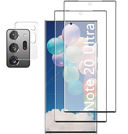 2  plus 1 Pack Galaxy Samsung Note 20 Ultra Screen Protector  plus Camera Lens Protector Tempered Glass with Anti-Fingerprint 9H Hardness Screen Protector Film for Samsung Galaxy Note 20 Ultra 5G 6.9 Inch