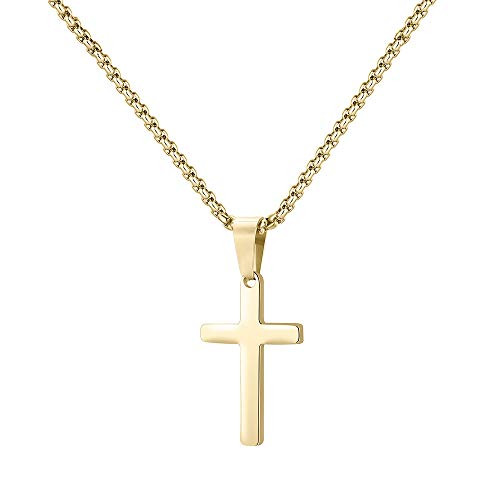 MONOZO Cross Necklace for Men Gold Mens Cross Necklace Stainless Steel Plain Cross Pendant Necklace with Chain Men's Simple Jewelry Birthday for Men Cross Necklace 22 Inch