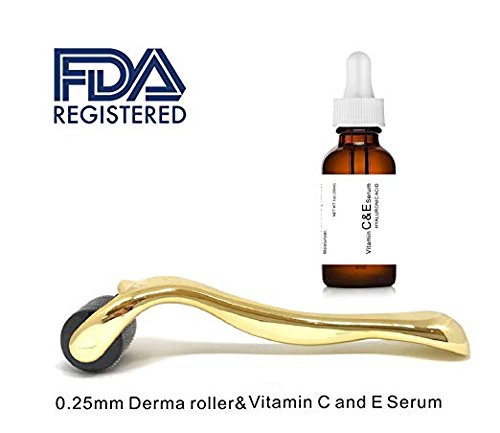Amazing2015 Vitamin C and E Day Serum with Hyaluronic AcidAnti aging skin care product-anti wrinkle serum will fill fine lineseven skin tone and fade age spots-plus 0.25mm derma roller-h5