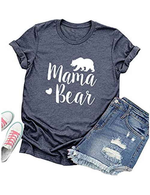 Vaise Womens Mama Bear Shirt Casual Short Sleeve Mom Shirt Summer Vacation Shirts Graphics Tees -Medium Z-Tshirt-Grey- Vaise Womens Mama Bear Shirt Casual Short Sleeve Mom Shirt Summer Vacation Shirts Graphics Tees -Medium Z-Tshirt-Grey-