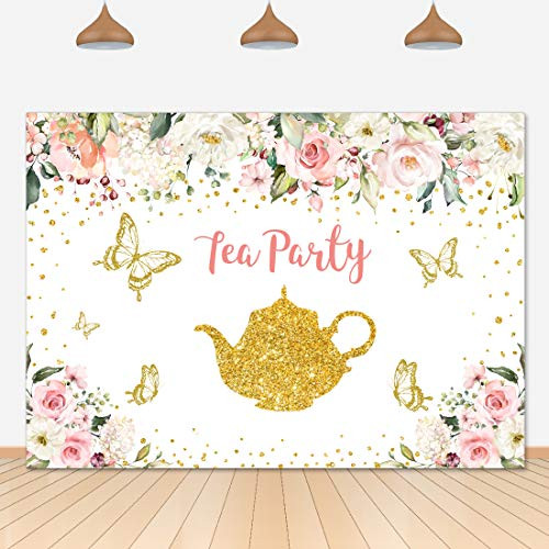 Tea Party Photo Backdrop Floral Wonderland Butterfly Golden Dots Photography Background for Girls Flowers Birthday Party Banner Cake Table Decorations for Baby Girl Photo Booth Props 7x5ft Tea Party Photo Backdrop Floral Wonderland Butterfly Golden Dots Photography Background for Girls Flowers Birthday Party Banner Cake Table Decorations for Baby Girl Photo Booth Props 7x5ft