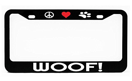 Huck K Custom WOOF Peace Love PAW Dog pet Glossy Black License Plate Frame Huck K Custom WOOF Peace Love PAW Dog pet Glossy Black License Plate Frame
