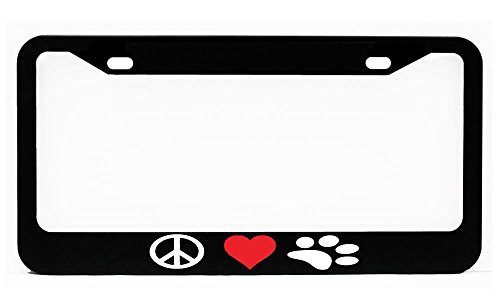 Huck K Custom Peace Love PAW Dog cat pet Glossy Black License Plate Frame Huck K Custom Peace Love PAW Dog cat pet Glossy Black License Plate Frame