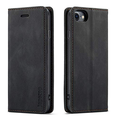 Case for iPhone 8-iPhone 7-iPhone SE 2020 4.7"?-Premium Leather- -Soft TPU- -RFID Blocking--Card Slots- -Magnetic Kickstand- Flip Wallet Case for iPhone 7 - iPhone 8 - iPhone SE -2nd- 4.7 inch-Black-