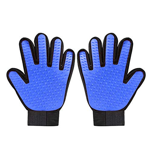 Pet Grooming Glove Hair Remover Brush Gentle Deshedding Efficient Pet Mitt Pet Massage Gloves Left  and  Right Hand Draw Dogs Cats Horses Long Short Fur -Blue-