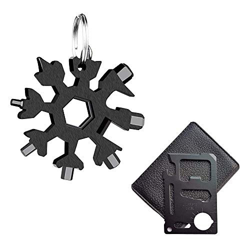 Huameilong 18-in-1 Snowflake Multi Tool and Credit Card Wallet Multitools -Survival kit Keychain Bottle Opener-Flat Phillips Screwdriver Kit-Wrench Set Pocket EDC Rescue Gear for Quick Fixes -3-