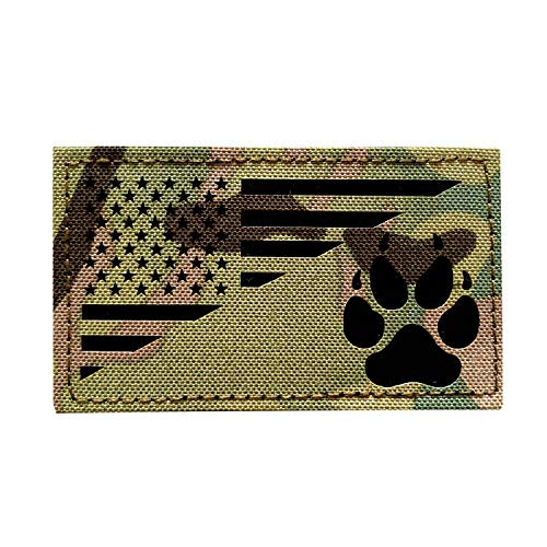 2x3.5 inch Infrared IR K9 Dog Handler Paw K-9 USA Flag Tactical Fastener Patch -Multicam-