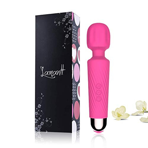 Lamantt Rechargeable Personal Wand Massager Handheld Cordless Wand Massager with 20 Patterns  and  8 Speeds Waterproof Recovering Back Neck Shoulder Legs -Rose-