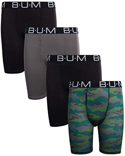 B.U.M. Equipment Boys? Performance Dry-Fit Compression Boxer Briefs -Pack of 4- -X-Large--16-18- Black-Charcoal-Camouflage-