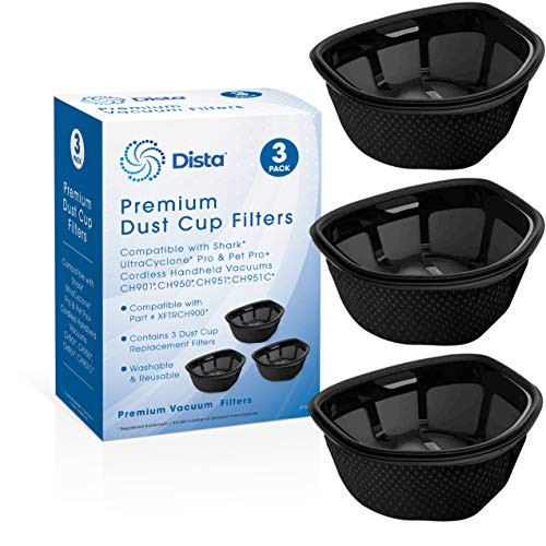 Dista Filter - Dust Cup Filter Compatible with Shark UltraCyclone Pro  and  Pet Pro plus Cordless Handheld Vacuums CH901 CH950 CH951 CH951C. Compare to Part  XFTRCH900 -Pack of 3-