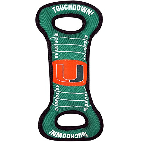 Pets First NCAA Football Field Dog Toy with Squeaker. - Miami Hurricanes - for Tug Toss and Fetch. - Tough  and  Durable PET Toy