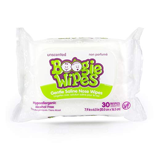 Boogie Wipes 30 Piece Gentle Saline for Stuffy Noses Simply Unscented 3 Count