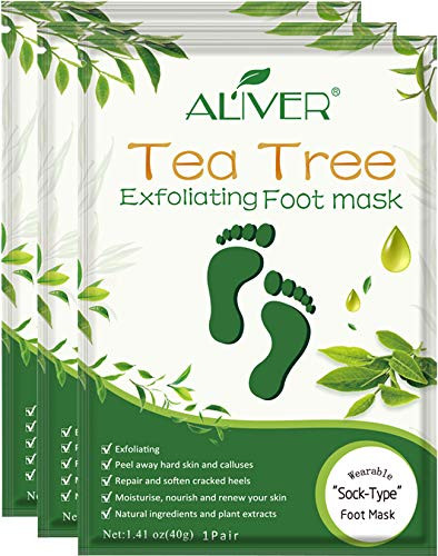 Foot Peel Mask 3 Pack Tea Tree Foot Mask Peeling Off Calluses Dead Skin Repair Rough Heels Baby Soft Smooth Touch Feet-Men Women