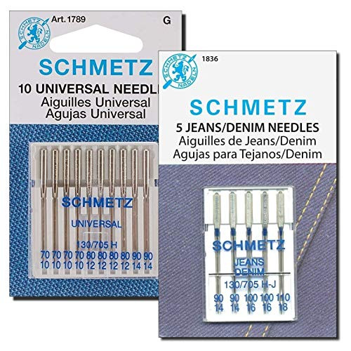 Denim and Universal Sewing Machine Needles Combo Pack -Size- Assorted- Fits Baby Lock Bernina Brother Janome Juki Kenmore Necchi Pfaff Singer Viking and White Home Machines by Apartment ABC