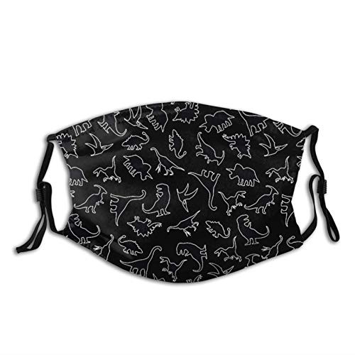 Dinosaur Pattern Outline -White Outline- Face MaskComfortable Balaclavas Reusable Bandana Adjustable Scarf For Adult -With 2 Filters-