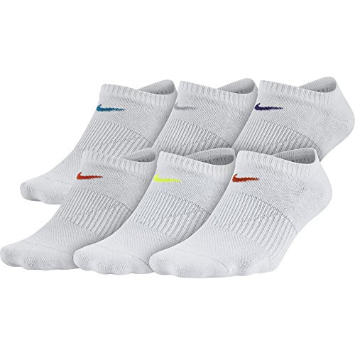NIKE Women's Everyday Lightweight No-Show Socks (6 Pair), White/Multicolor, Medium