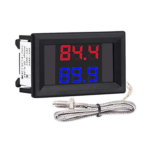 Industrial Temperature Meter Module PEMENOL Dual Digital LED Display Thermocouple Thermometer with 0.5M K-Type High-Temperature Thermocouple Sensor Probe M6