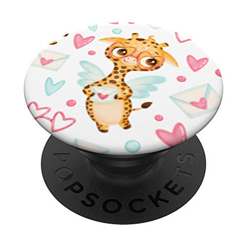 Valentine's Day Giraffe Gifts Giraffes Valentine Girls Pink PopSockets PopGrip- Swappable Grip for Phones  and  Tablets