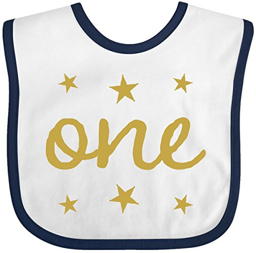 Inktastic 1st Birthday Outfit 1 Gold Baby Bib White-Navy