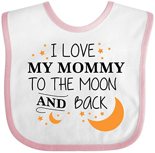 Inktastic I Love My Mommy to The Moon and Back Baby Bib White and Pink 29673