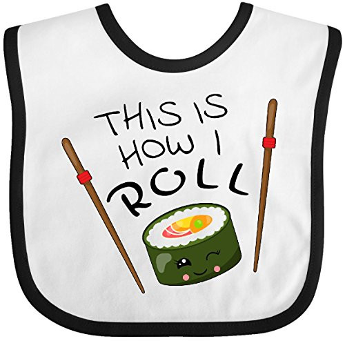 Inktastic This is How I Roll- Cute Sushi Baby Bib White-Black