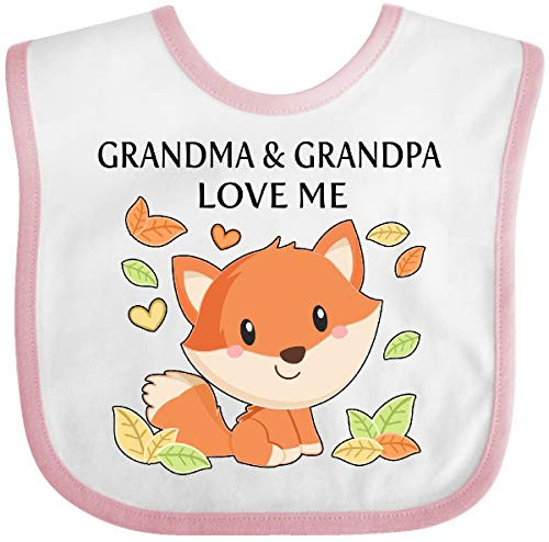 Inktastic Grandma and Grandpa Love Me- Little Fox Baby Bib White and Pink 343c6