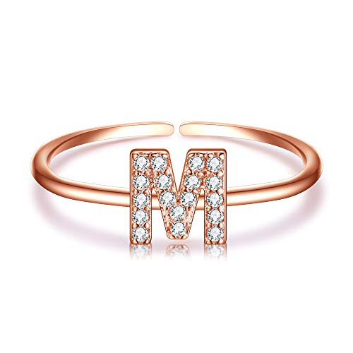 EleQueen 14K Rose Gold Plated Stackable Initial Letter Ring 925 Sterling Silver Alphabet Rings Fashion for Women Girls -M rose-gold-and-sterling-silver- EleQueen 14K Rose Gold Plated Stackable Initial Letter Ring 925 Sterling Silver Alphabet Rings Fashion for Women Girls -M rose-gold-and-sterling-silver-