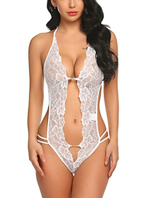 Avidlove Womens Lingerie Sexy Lace Teddy Bodysuit V Neck Halter Babydoll White XX-Large Avidlove Womens Lingerie Sexy Lace Teddy Bodysuit V Neck Halter Babydoll White XX-Large