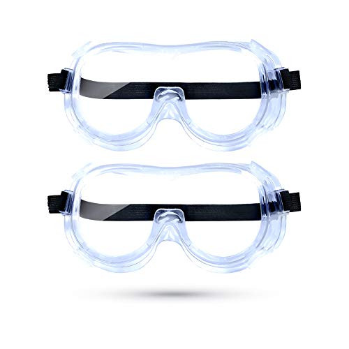 Anti-Fog Protective Safety Goggles Clear Lens Fog-Free Anti Scratch and Wide-Vision Adjustable Chemical Splash Eye Protection Soft Lightweight Eyewear -2 PACK-