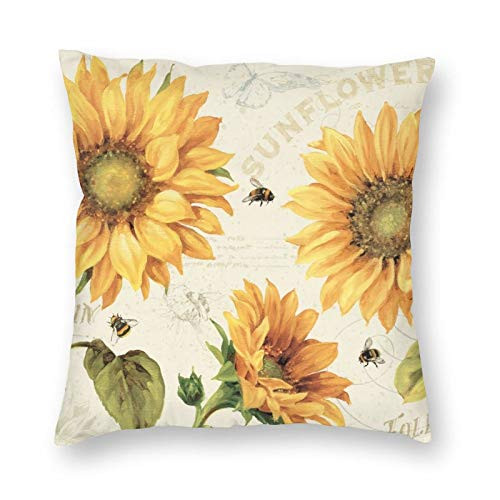 ETHAICO Throw Pillow Cover CaseSunflower Plant Leaf Bees Floral Spring Polyester Cushion Covers for Sofa-Kitchen-Car-Boy Girls Bedroom Livingroom 18 x 18 inch Pillow case ETHAICO Throw Pillow Cover CaseSunflower Plant Leaf Bees Floral Spring Polyester Cushion Covers for Sofa-Kitchen-Car-Boy Girls Bedroom Livingroom 18 x 18 inch Pillow case