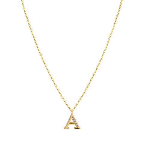 S.J JEWELRY Handmade Personalized Name Pendant Simple Delicate 14K Gold Plated with Cubic Zircon Initial Letter Alphabet 26 A-Z Script Name Pendant Monogram Necklace for Women A