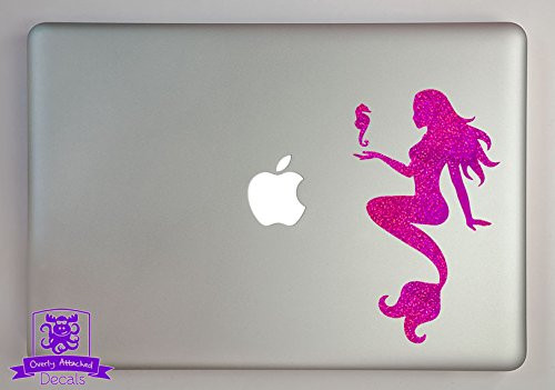 Overly Attached Decals Mermaid with Seahorse Specialty Vinyl Decal Sized to Fit A 17" Laptop - Purple Metal Flake