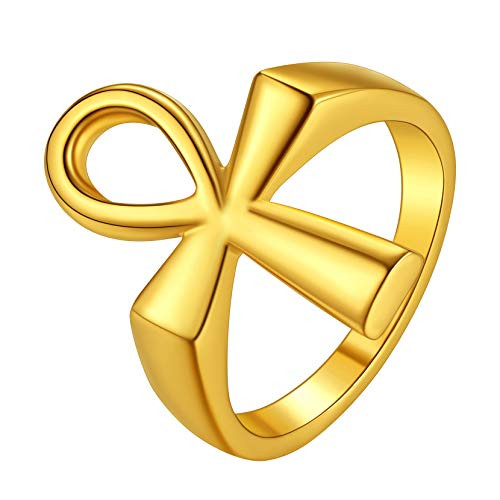 Vintage Ankh Cross Ring for Men 18K Gold Plated Ancient Ankh Rings Key of Life Egyptian Jewelry