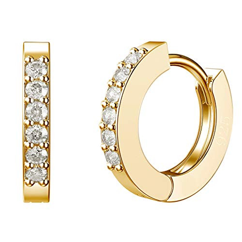 SWEETV 925 Sterling Silver Small Hoop Earrings for Women 14K Gold Plated 6MM Cubic Zirconia Hypoallergenic Huggies Cartilage Hoop Earrings SWEETV 925 Sterling Silver Small Hoop Earrings for Women 14K Gold Plated 6MM Cubic Zirconia Hypoallergenic Huggies Cartilage Hoop Earrings