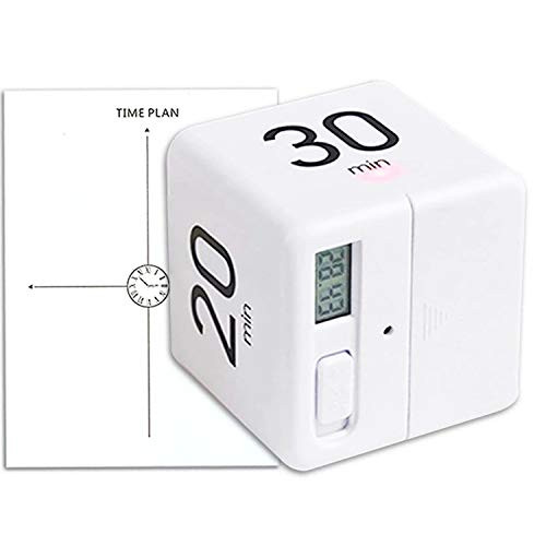 Cube Timer 15-20-30-60 Minutes Time Management with Two Loudness Digital Kitchen Timer Kids Timer Cube Timer for Working Cooking Workout