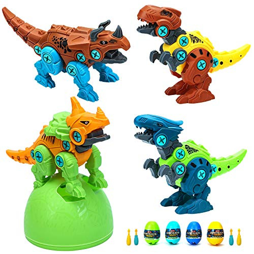Lekebaby Take Apart Dinosaur Toys for Kids 4 Packs Dino Egg Building Toy with Screwdrivers DIY Construction Engineering Play Kit STEM Educational Gift for Kids Boys Girls Age 3 4 5 6 7 Year Old