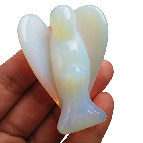 Gemgogo Synthetic Opalite 2 Inchs Hand-Carved Crystals and Healing Palm Stone Guardian Pocket Angel Statues Figurines