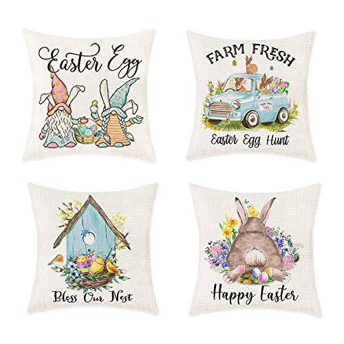 Easter Pillow Covers 18x18 Set of 4 Happy Easter Bunny Eggs Truck Decorative Throw Pillow Covers Easter Pillow Cases for Sofa Bed Easter Decorations Indoor -Gnomes 18x18- Easter Pillow Covers 18x18 Set of 4 Happy Easter Bunny Eggs Truck Decorative Throw Pillow Covers Easter Pillow Cases for Sofa Bed Easter Decorations Indoor -Gnomes 18x18-
