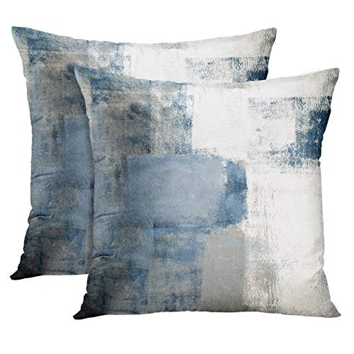 Emvency Set of 2 Decorative Throw Pillow Covers Cases Blue and Grey Abstract Art Painting Modern Double Sided Home Square Decor Pillow Case Cover Cushion Sofa 16" X 16" Pillowcases