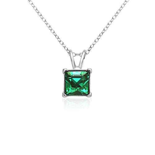 SolidSilver - Sterling Silver Solitaire Pendent Necklace 7mm Square Made with Genuine Swarovski Crystal Emerald SolidSilver - Sterling Silver Solitaire Pendent Necklace 7mm Square Made with Genuine Swarovski Crystal Emerald
