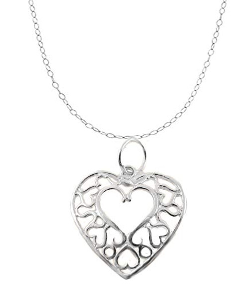 Sterling Silver Filigree Heart Necklace 18 Inch Sterling Silver Chain