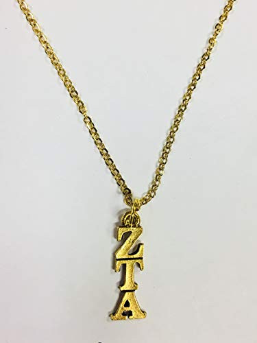 Gold Zeta Tau Alpha ZTA Sorority Lavaliere Necklace 18 inch chain