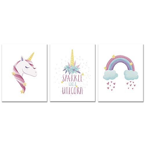 8x10 Set Of 3 Unicorn Nursery Posters-Unicorns Gifts For Girls-Kids Wall Art-Kids Wall Decor-Baby Nursery Decor-Nursery Wall Decor-Bedroom Decor-Aesthetic Room Decor-Quotes Wall Art