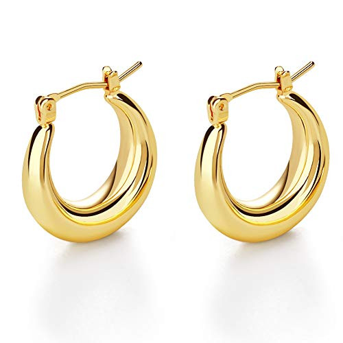 14k Gold Plated Chunky Hoop Earrings Minimalist Dainty Open Gold Hoops Earrings For Women
