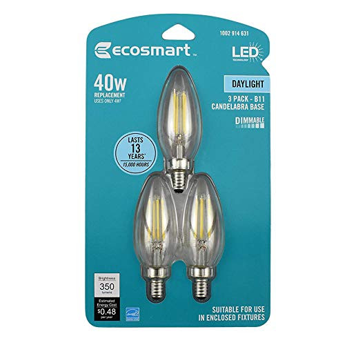 EcoSmart 40-Watt Equivalent B11 Candle Dimmable Energy Star Clear Glass Filament Vintage LED Light Bulb Daylight (3-Pack)