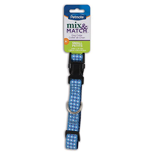 Petmate 12334 Mix  and  Match Adjustable Dog Collar Dots Blue 5-8" X 10-14"