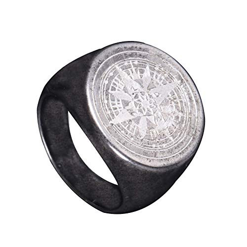 Oakky Men's Stainless Steel Stars Vintage Round Compass Signet Ring Ancient Silver Size 7