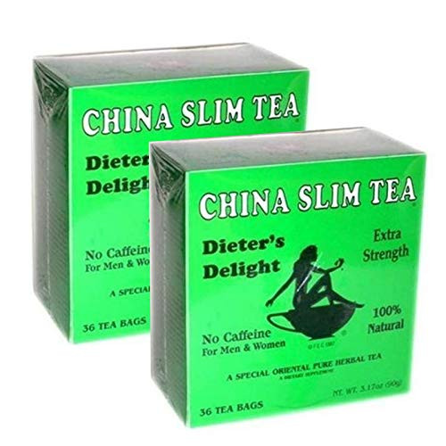 China Slim Tea Extra Strength Dieter's Delight No Caffeine 100 percent Natural Herb -36 TB x 2 Pack -72 Count--