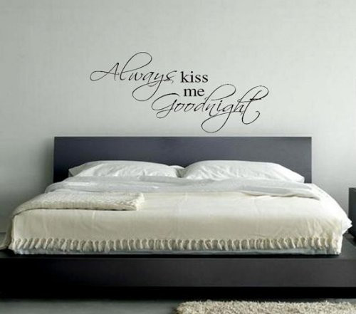 Imprinted Designs Always Kiss Me Goodnight Vinyl Wall Decal - (30" X 15") - Love Quotes - Bedroom Wall Decor - Inspirational Quote Wall Art